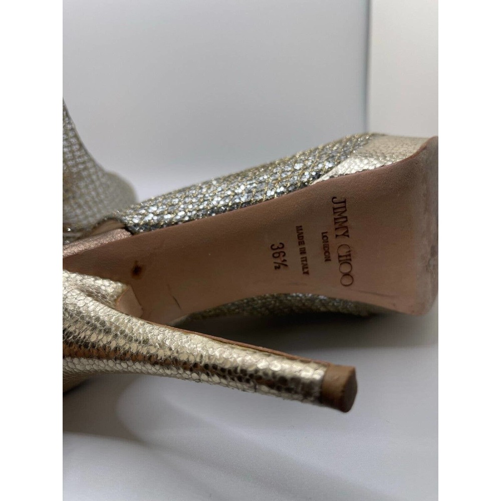 Jimmy Choo 36.5 / 6.5 Heels Peeptoe Nova Glitter Champagne Pumps Slingback + BOX - Picture 10 of 15